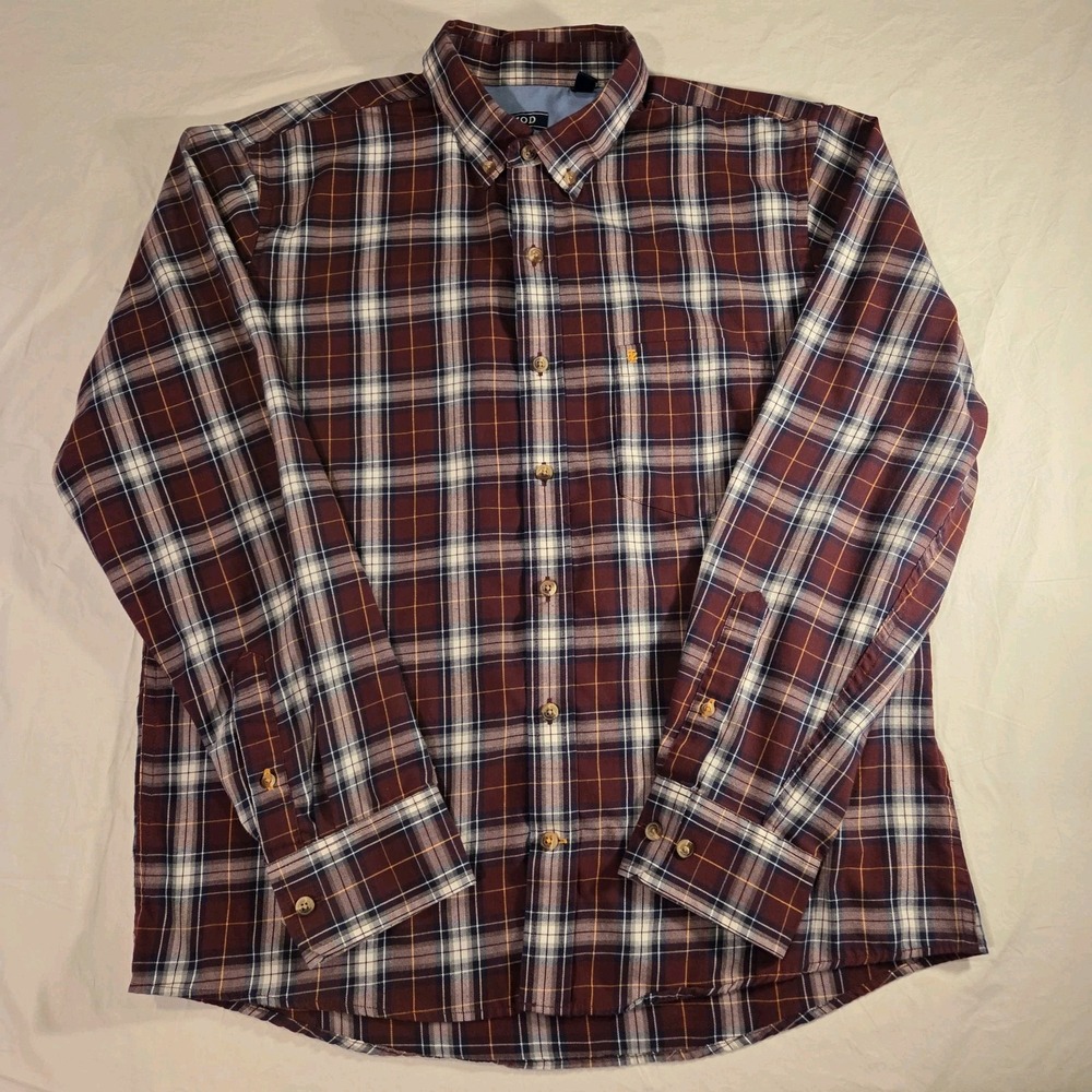 Izod Plaid Long Sleeve Shirt Button Up Shirt, Men's Size L, Burgundy White Multi
